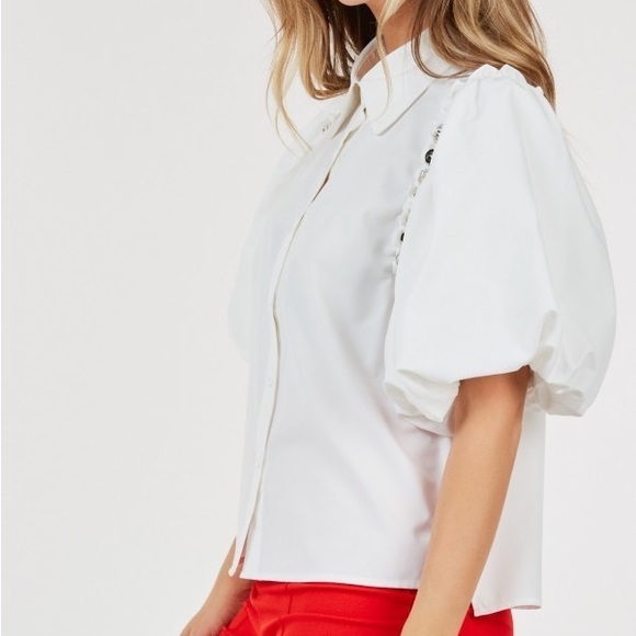 White Top with Embellished Sleeves - Picture 2 of 3